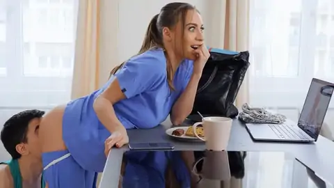 Whorey Nurse Gets Her Immense Innate Knockers Kneaded By Her Bf