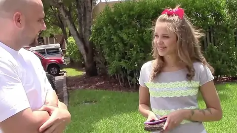 Blonde Teen With Puny Mounds Talking To A Shaved Fellow