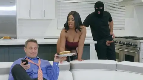 Burglar Finishes Up Penetrating A Meaty-jugged Ebony With Phat Bobos