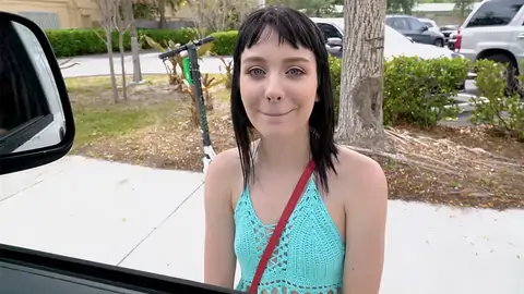 Ultra-cute Teen Is Flashing Her Lil' Udders To The Driver