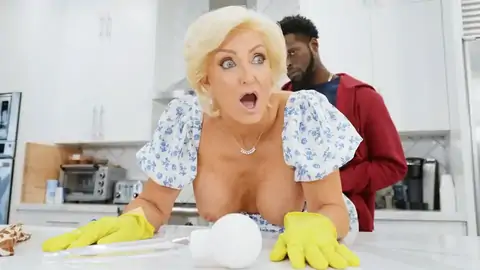 Light-haired Gilf Is Fucked In The Standing Rear End Fashion