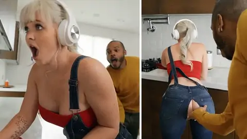 Big Black Cock Is Drilling Curvaceous Blond Mega-bitch In The Kitchen